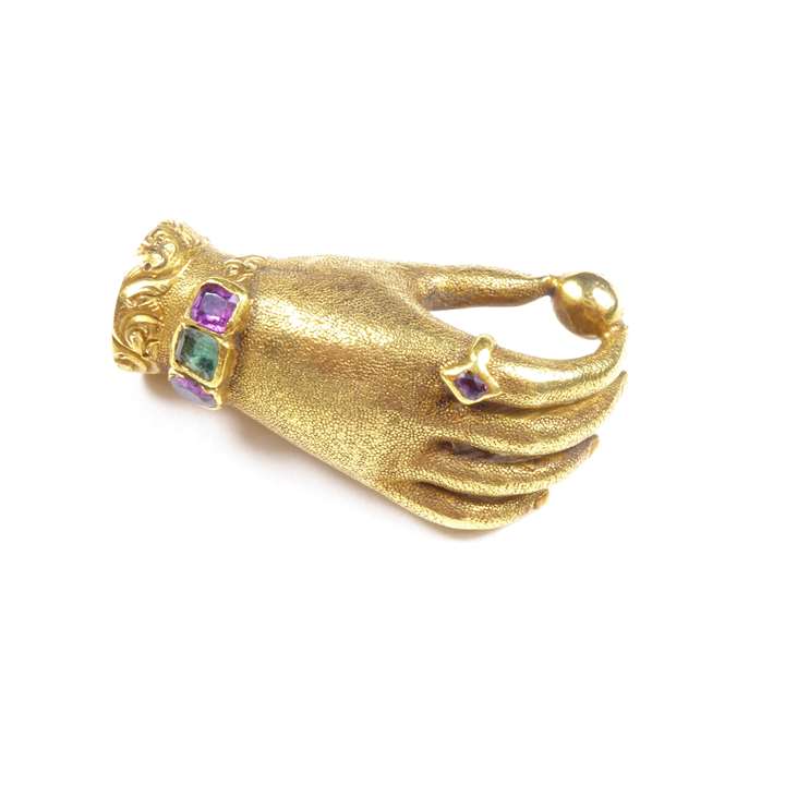 19th century gem set gold hand clasp with fitting for a single row